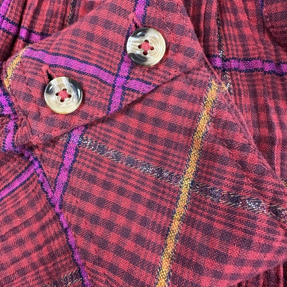 Free People Break My Stride Button Up Shirt Womens Large Red Plaid Long Sleeve - Picture 3 of 15